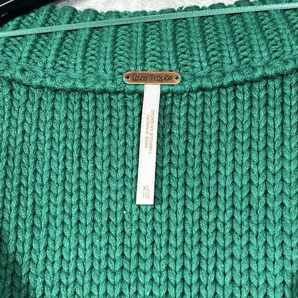 Free People Sweater Sz XL Green Alli V-Neck Heavy Knit  Mountain View Oversized - Picture 8 of 10